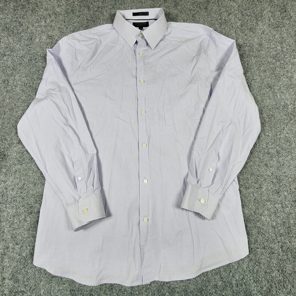 Banana Republic Slim Fit Shirt XLPurple Gingham Wrinkle Resistant Mens Button Up